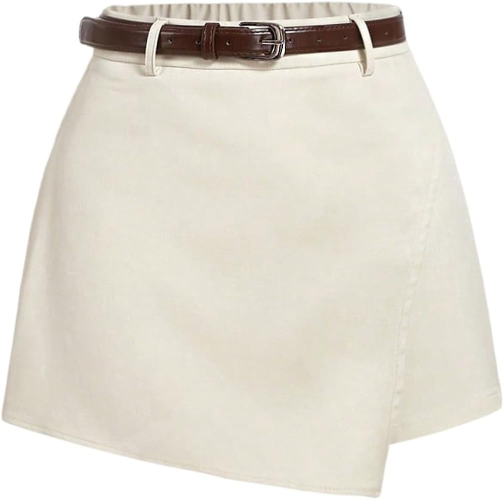 Floerns Women's Houndstooth Print Tie Front Skorts Asymmetrical Hem High Waist Skirt Shorts | Amazon (US)