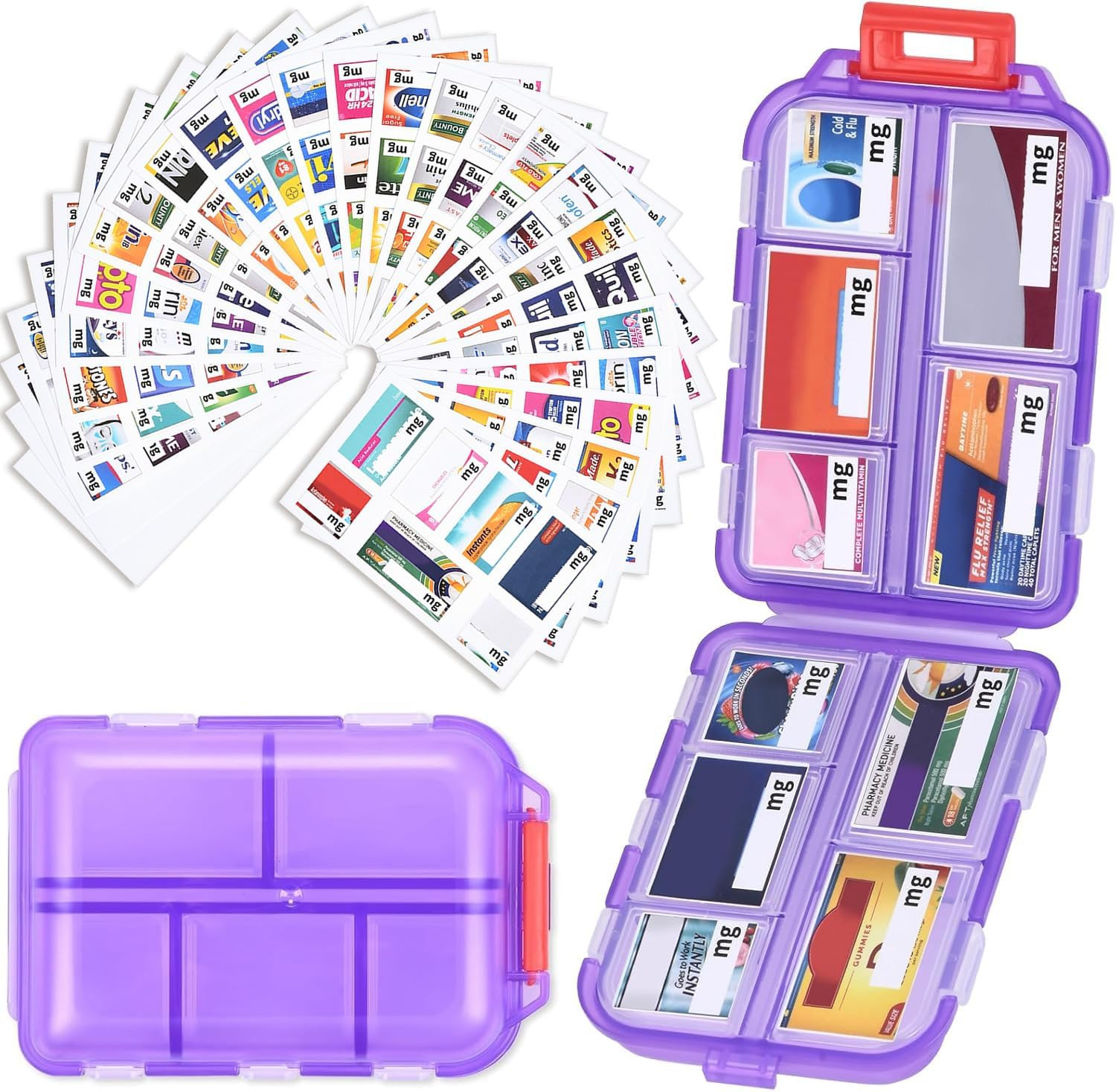 Travel Pill Organizer with 189 Labels, 10 Compartments Pill Travel Case Travel Medicine Organizer... | Amazon (US)