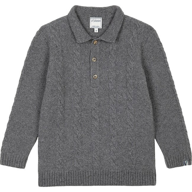 J&Josh | Merino Cashmere Knit Long Sleeve Polo Shirt Jumper, (Grey, Size 8Y) | Maisonette | Maisonette