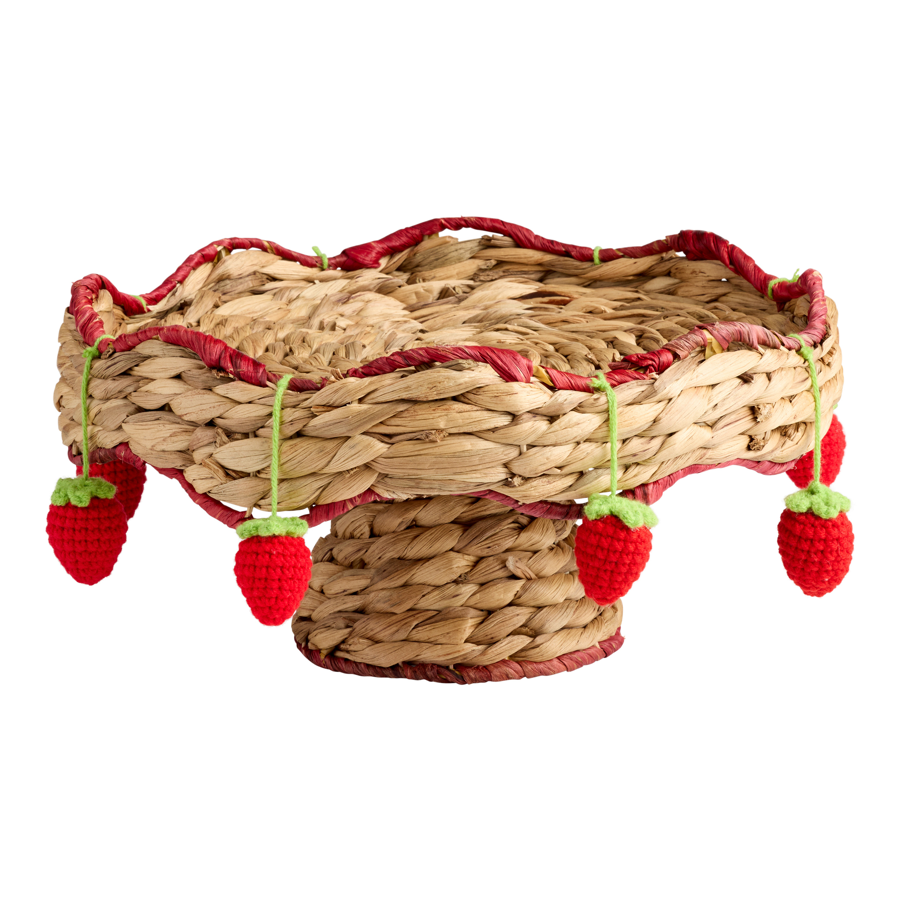 Red and Natural Water Hyacinth Crochet Strawberry Serving Stand | World Market