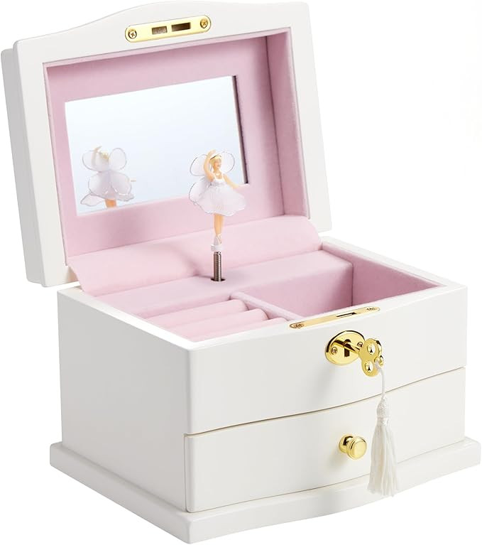 Ballerina Musical Jewelry Box with Mirror for girls，Kid's Jewelry Storage Music Chest (White-L) | Amazon (US)