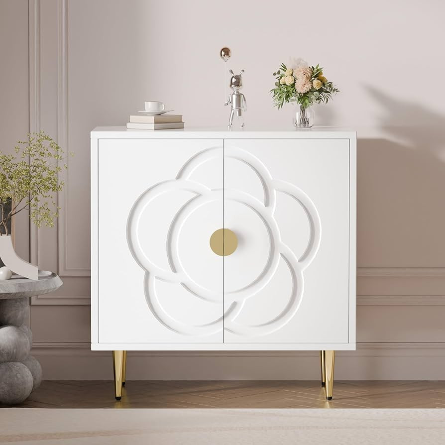 Storage Cabinet, Modern Cabinet with Decorative Flower Pattern Doors, Accent Sideboard Buffet Cab... | Amazon (US)