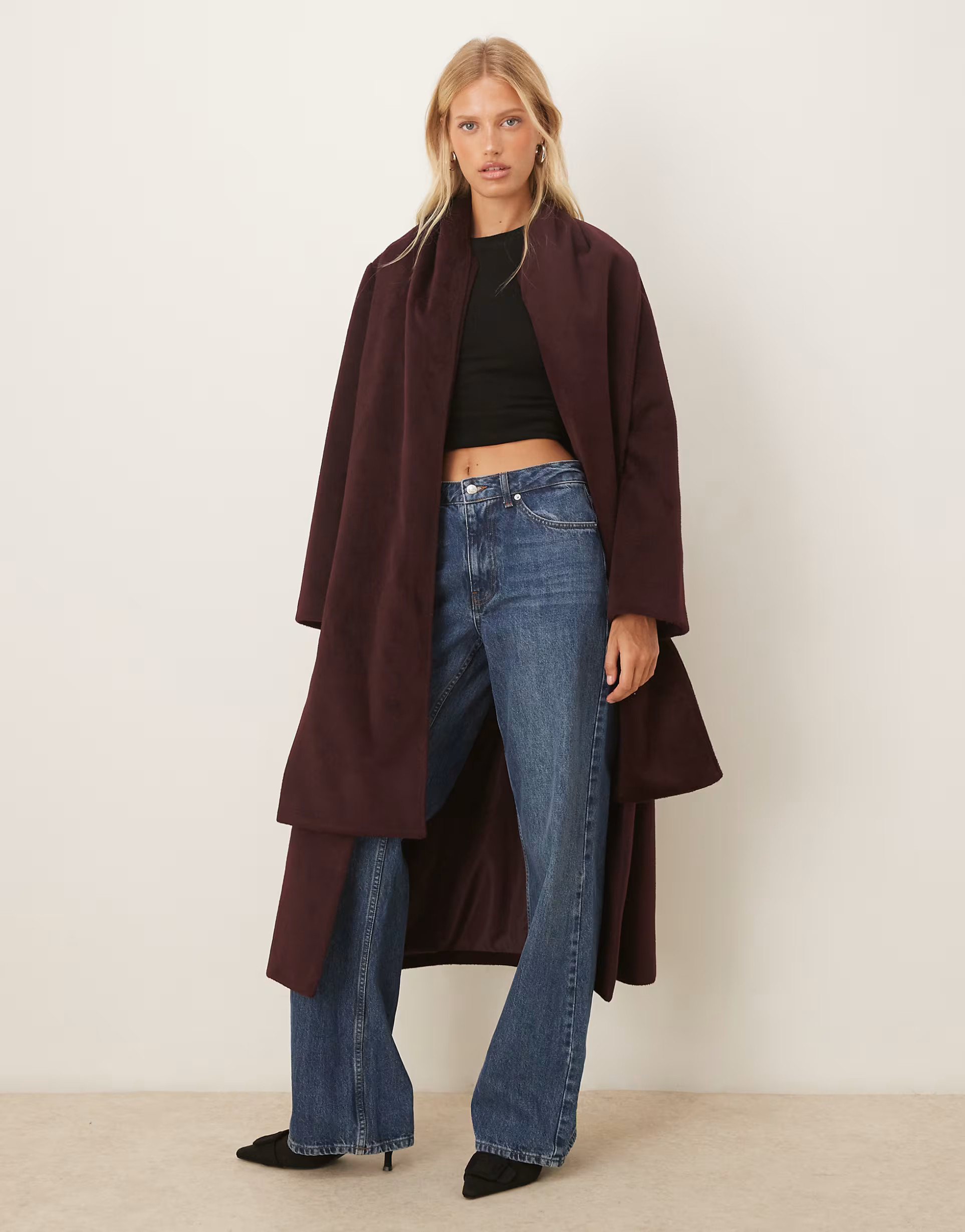 Pretty Lavish scarf neck overcoat in burgundy | ASOS (Global)