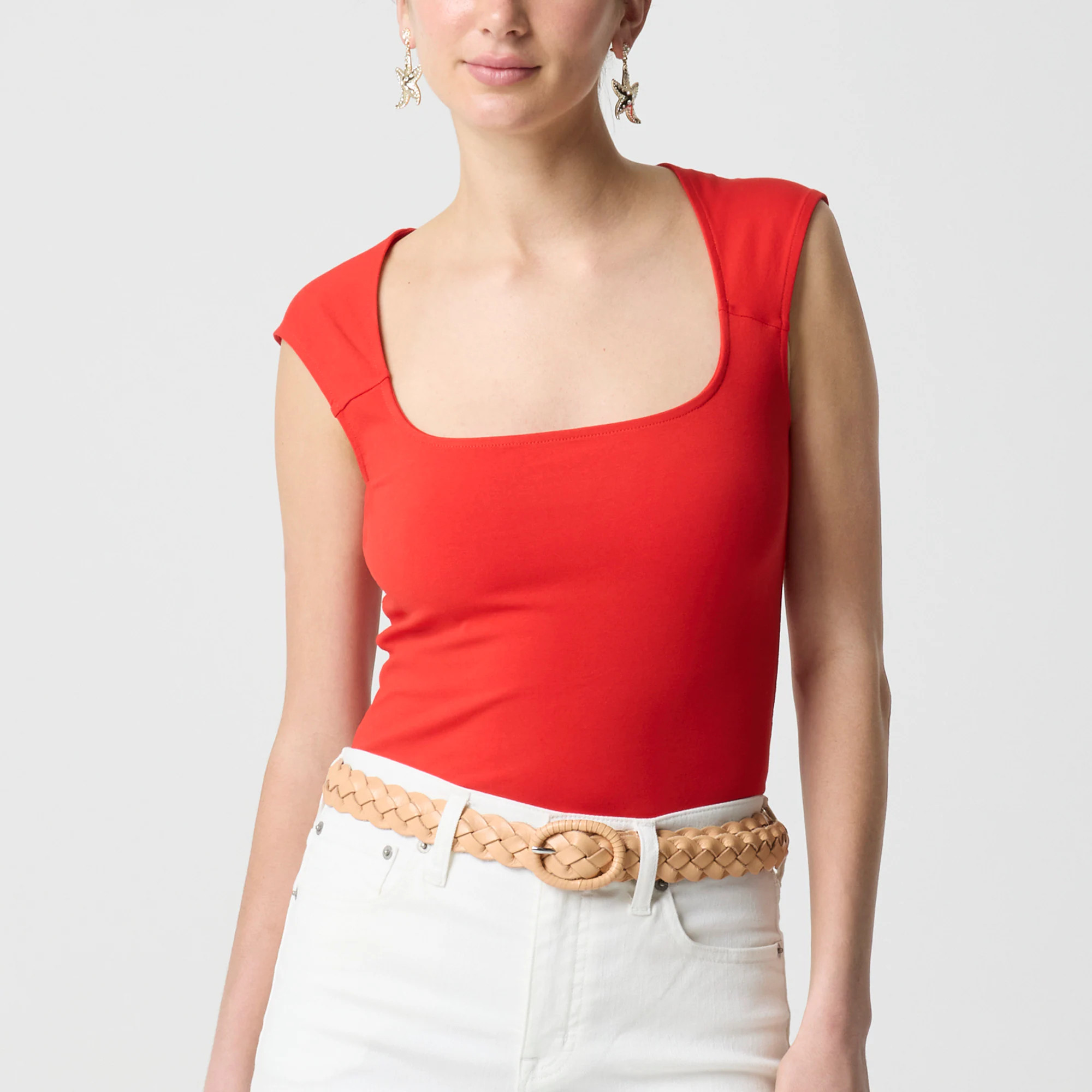 Cap-sleeve stretch cotton-blend squareneck tank top | J.Crew Factory