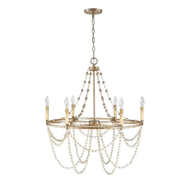 Isabelle 6 Light Chandelier, Distressed Silver Leaf and Driftwood White | Chairish
