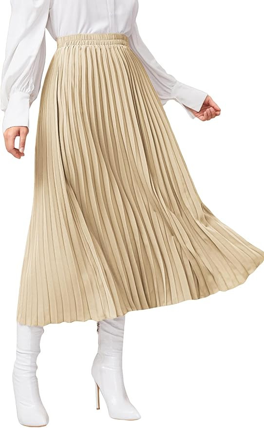 SweatyRocks Women's Casual Solid Longline Pleated Long Skirt | Amazon (US)