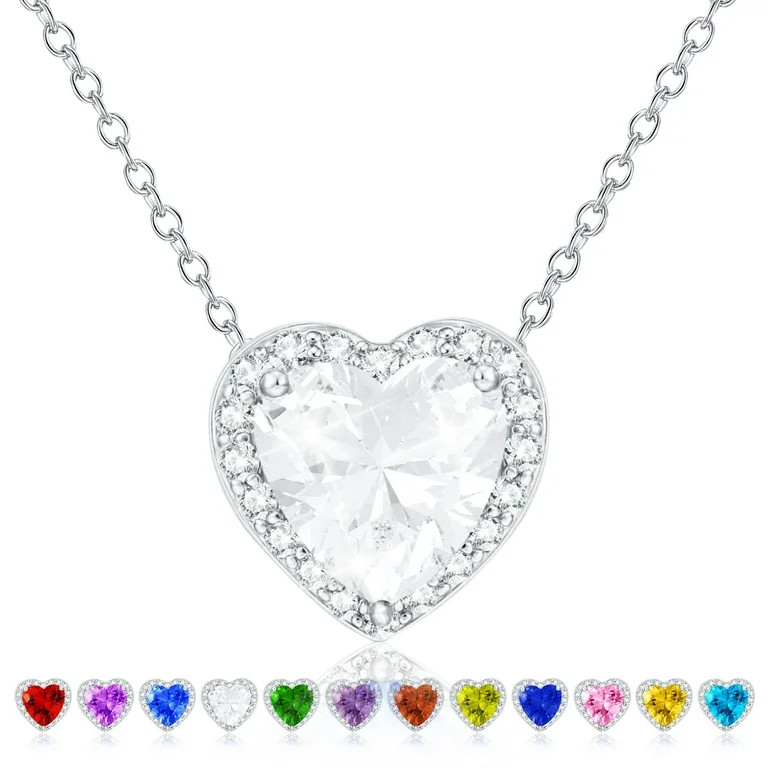 APSVO S925 Sterling Silver Plated Love Heart Necklaces for Women Girls CZ April Birthstone Pendan... | Walmart (US)