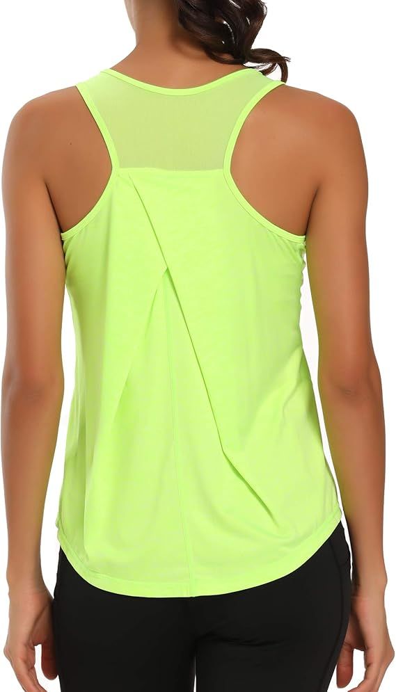 Aeuui Workout Tops for Women Mesh Racerback Tank Yoga Shirts Gym Clothes | Amazon (US)