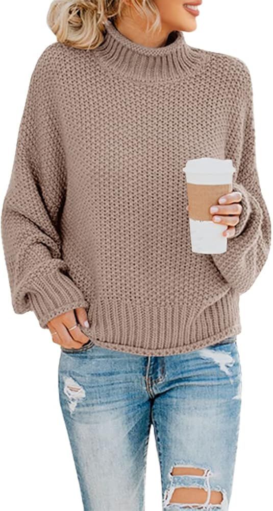 Saodimallsu Womens Turtleneck Oversized Sweaters Batwing Long Sleeve Pullover Loose Chunky Knit J... | Amazon (US)