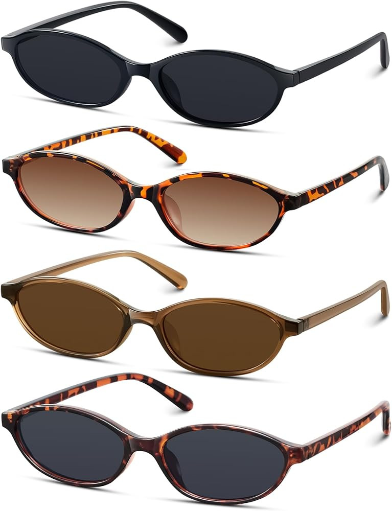 KUGUAOK Retro Oval Sunglasses for Women 90s Design Small Cat Eye Sun Glasses UV Protection Y2k Tr... | Amazon (US)