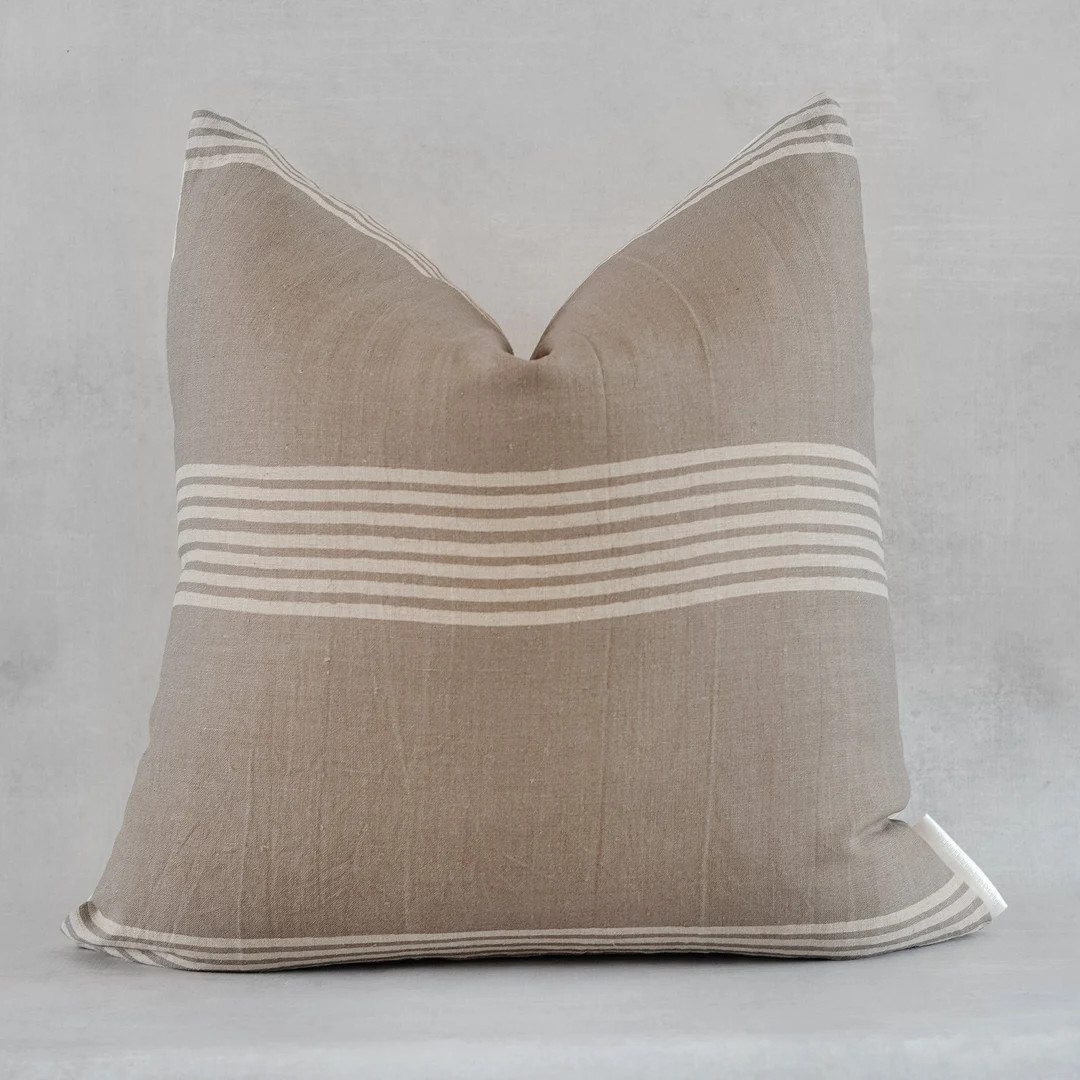 Taupe with Beige Stripes Pillow Cover | Indian Hand Block Linen Pillow Cover | Beige Striped Pill... | Etsy (US)