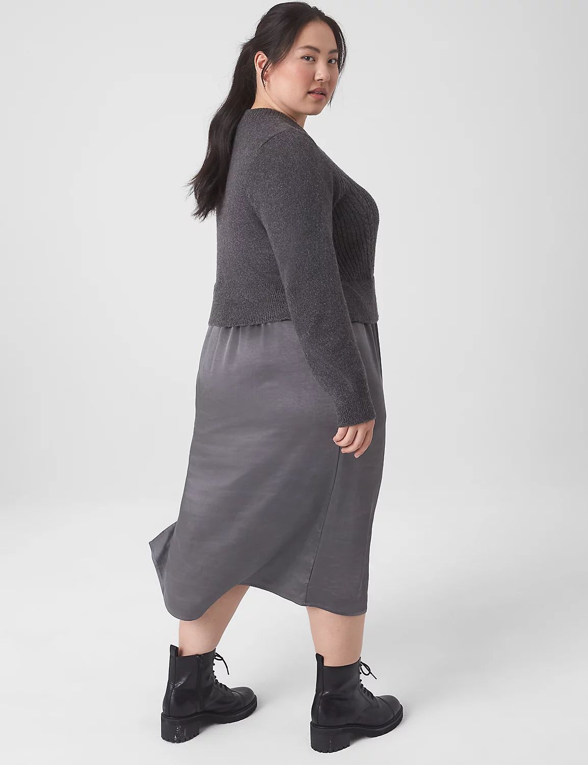 Sweater Top With Satin Skirt Midi Dress | LaneBryant | Lane Bryant (US)