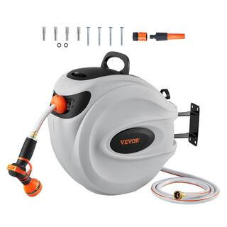 Retractable Hose Reel 1/2 in. Dia x 130 ft. Garden Water Hose Reel with 9-Pattern Nozzle, 180° Swivel Bracket | The Home Depot