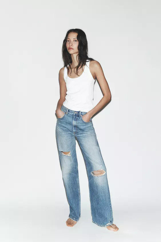JEANS TRF WIDE LEG DÉCHIRURES TAILLE HAUTE | Zara FR