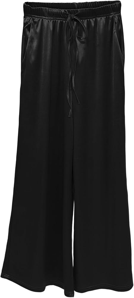Women's Silk Wide Leg Pants, Loose Comfortable Straight Leg Casual Trousers, High Waist Elastic W... | Amazon (US)