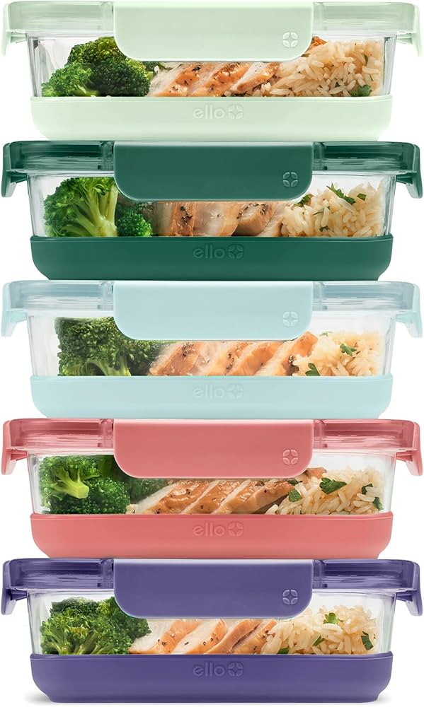 Ello Duraglass Refresh 3.4 Cup Meal Prep Sets 10Pc, 5 Pack Set- Glass Food Storage Container with... | Amazon (US)