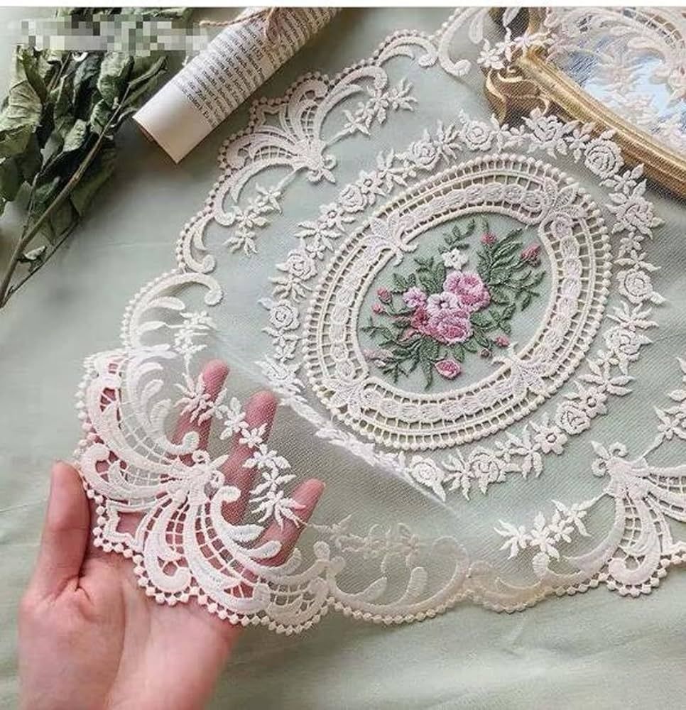 2Pack Retro Lace Placemats, French Crochet Doilies, Handmade Embroidered Table Mats, 12x16-in Bei... | Amazon (US)