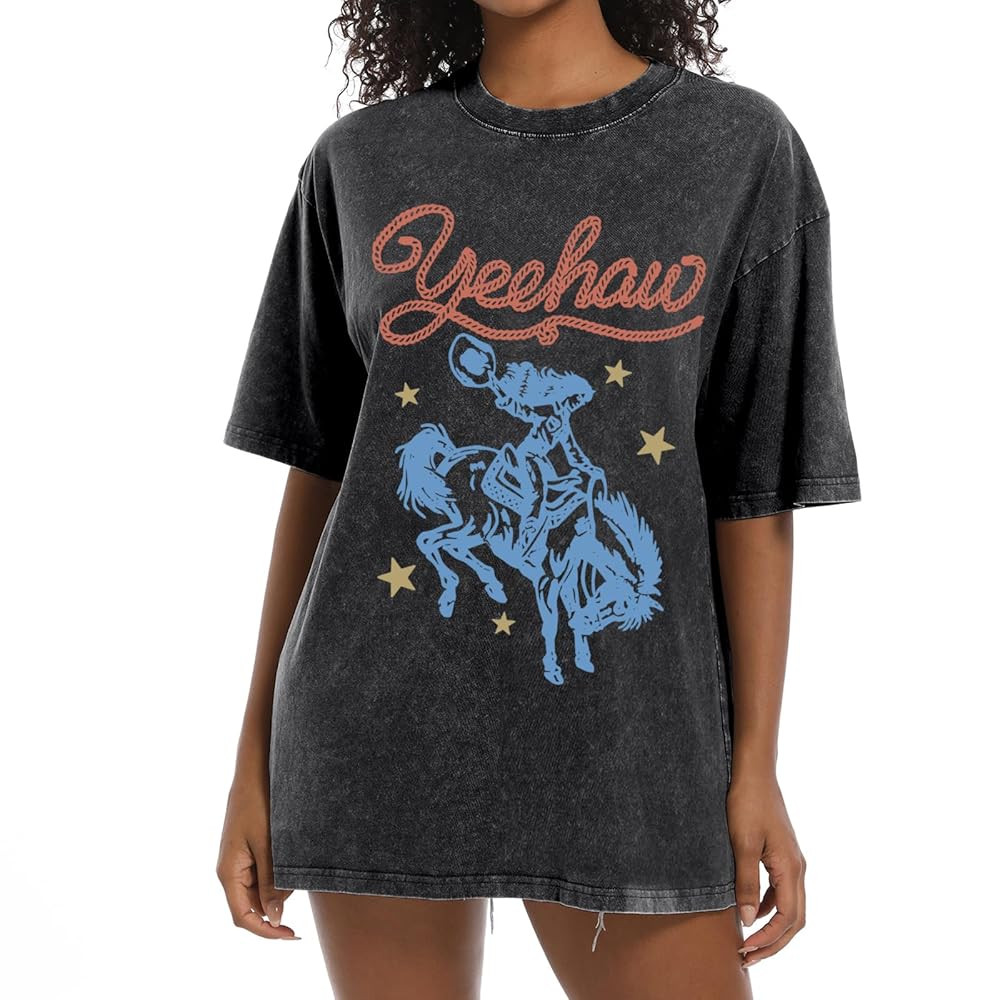 Western Shirts for Women Vintage Cowgirl Shirt Oversized Rodeo Cowboy Graphic Tees Country Concer... | Amazon (US)