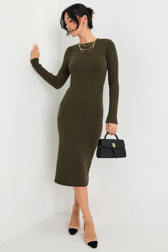 The Best Yet Olive Green Ribbed Bodycon Sweater Dress | Lulus (US)