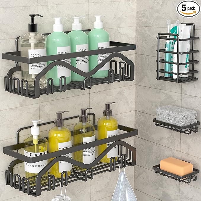 Coraje Shower Caddy, Shower Shelves [5-Pack], Adhesive Shower Organizer No Drilling, Large Capaci... | Amazon (US)