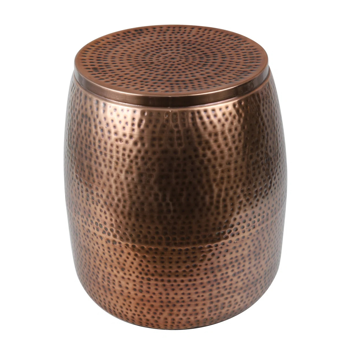 Merida 19" Modern Rustic Hammered Metal Drum Storage Side Table with Lid | Wayfair North America