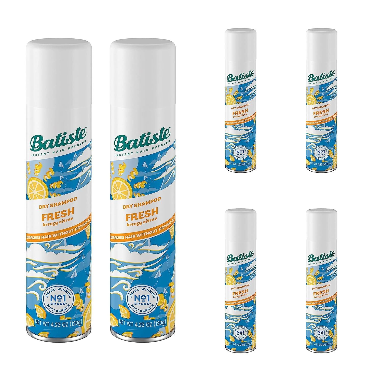 Batiste Dry Shampoo Fresh, Breezy Citrus Scent, Refreshes Hair Without Drying, 4.23 oz (Pack of 6... | Amazon (US)