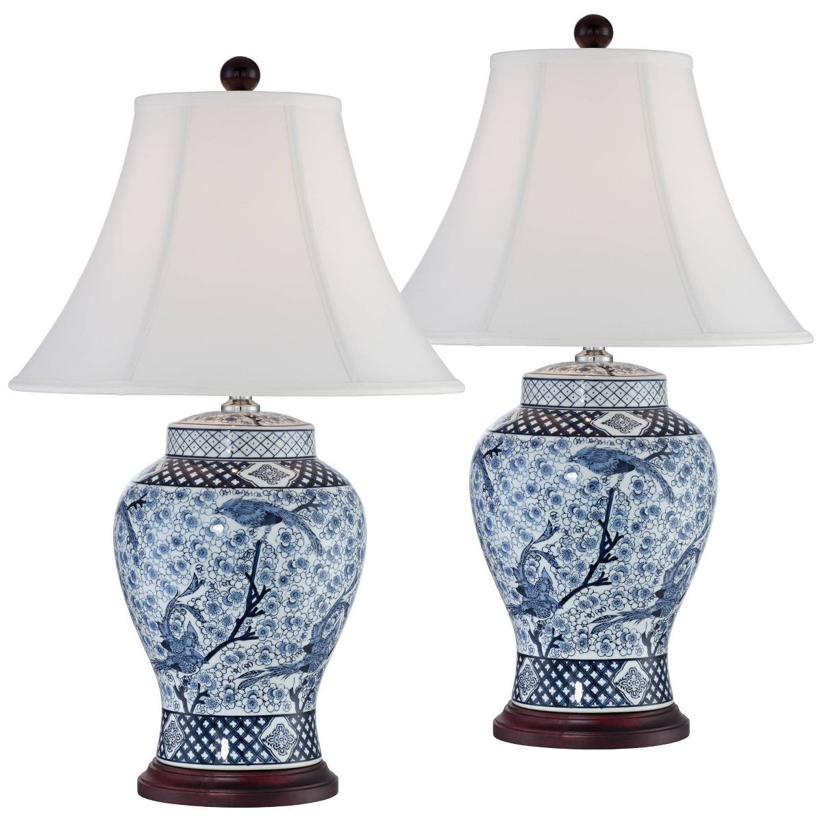 Barnes and Ivy Shonna Garden Bird 27" Tall Jar Traditional Table Lamps Set of 2 Blue Porcelain Wh... | Target
