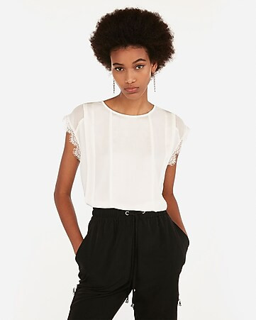 satin striped lace sleeve gramercy tee | Express