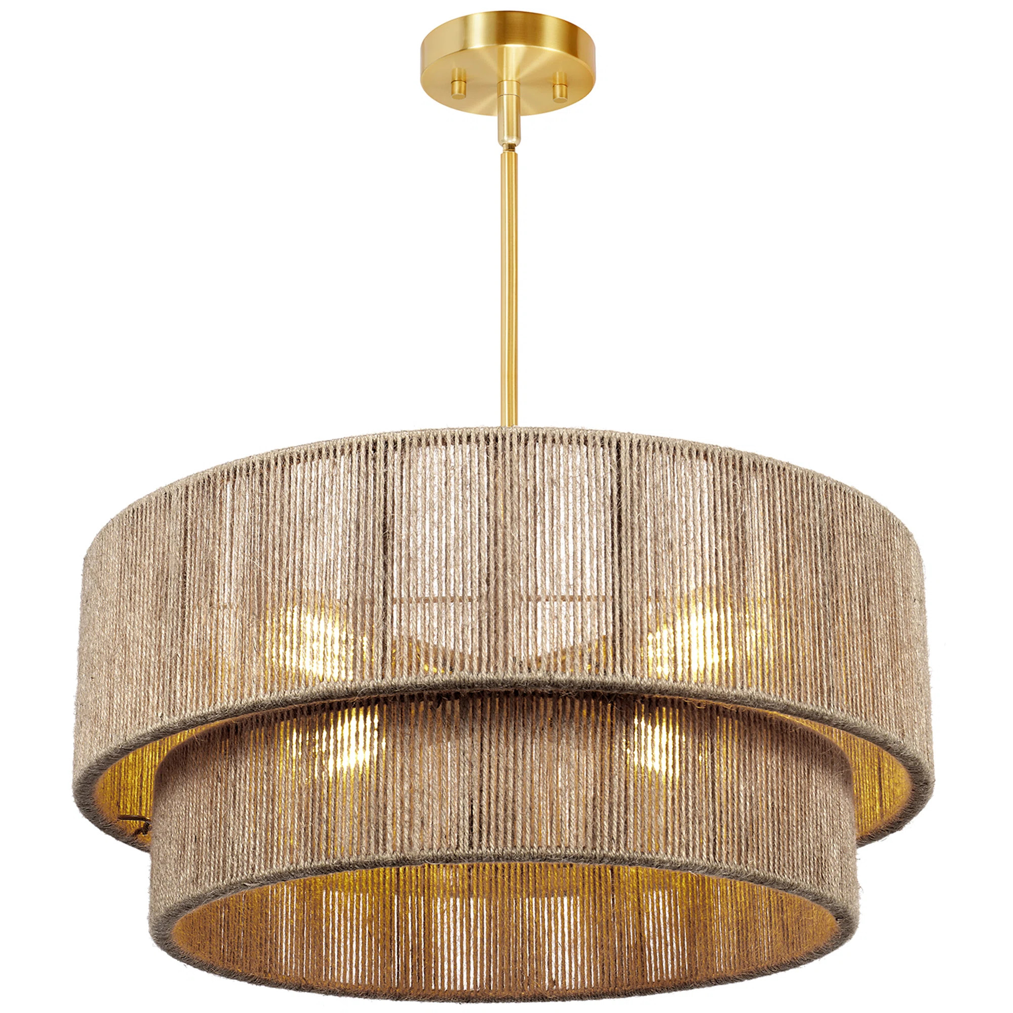 21-Inch 4-Light 2-Tier Hand-Woven Dimmable Drum Chandelier with Adjustable Height and Brass Finis... | Wayfair North America