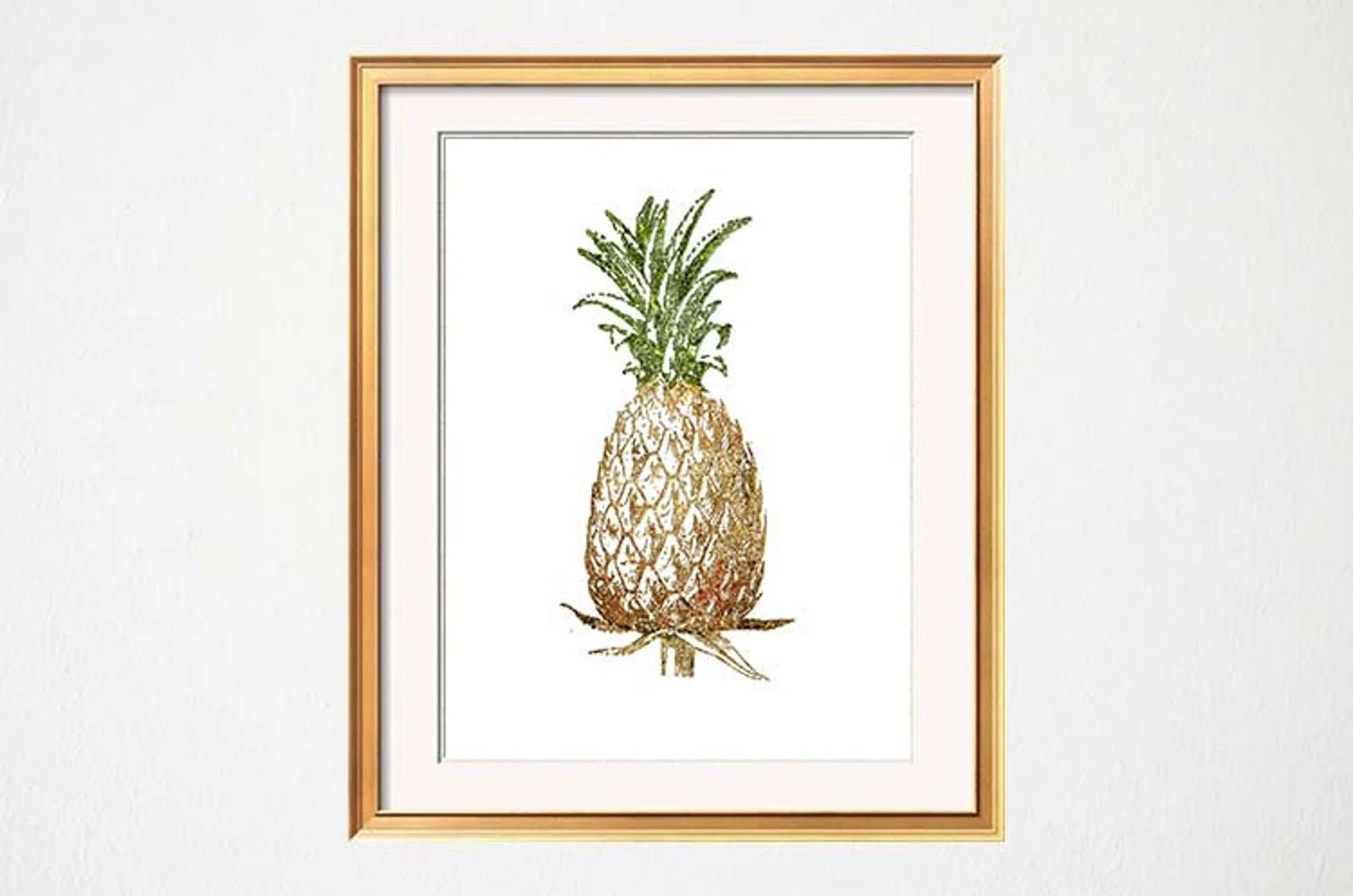 Golden Pineapple Print, Gold Green Wall Art, Kitchen Decor, Guestroom Art, Gold Pineapple Wall Ar... | Etsy (US)