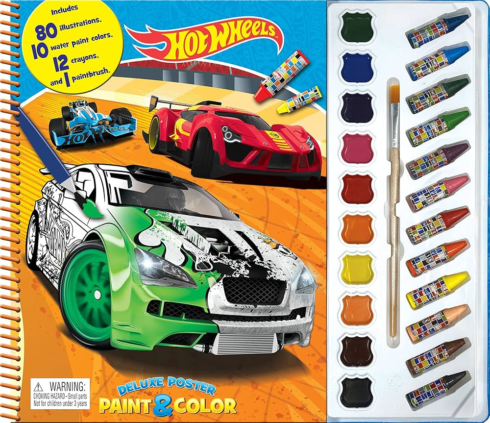 Hot Wheels Deluxe Poster Paint & Color - Coloring Book for kids, 80 illustrations, 10 watercolor ... | Amazon (US)