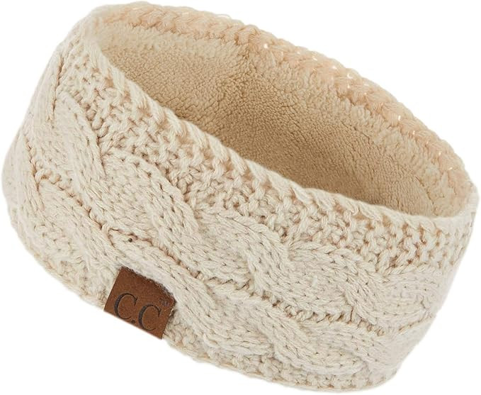 C.C Winter Fuzzy Fleece Lined Thick Knitted Diagonal Stripes Criss-Cross Pattern Headband Headwra... | Amazon (US)