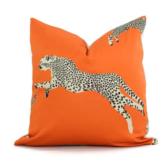 Tangerine Orange Leaping Cheetah Scalamandre Decorative Pillow Cover, Square, Euro or Lumbar Pill... | Etsy (US)