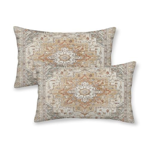 DAFENA Boho Pillow Covers 12x20 Inch 2 Pcs Vintage Burnt Orange Grey Beige Carpet Pattern Ethnic Decor Throw Pillows Retro Outdoor Farmhouse Decoration Pillowcase Linen Cushion Cover for Couch Sofa | Amazon (US)