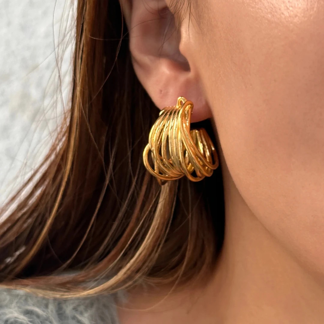 Gold Statement Chunky Hoop Cable Chain Layered Earrings - Etsy UK | Etsy (UK)