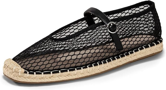 Coutgo Womens Espadrilles Mary Jane Flats Closed Sqaure Toe Mesh Ballet Flats Comfortable Dress S... | Amazon (US)