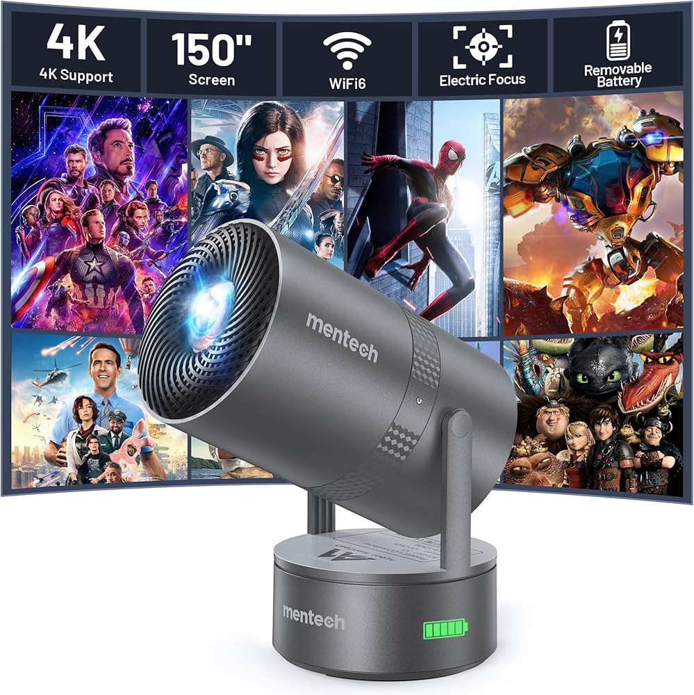 Mini Projector with Wifi and Bluetooth, Rechargeable Projector whit Auto Keystone, 4K Decoding 10... | Amazon (US)