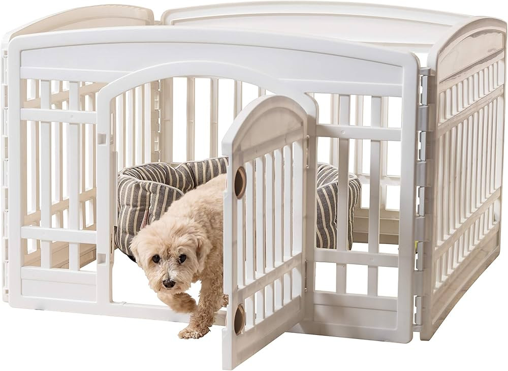 IRIS USA 4 Panel 24H inch Foldable Exercise Enclosure Plastic Pet Playpen with Door, White | Amazon (US)