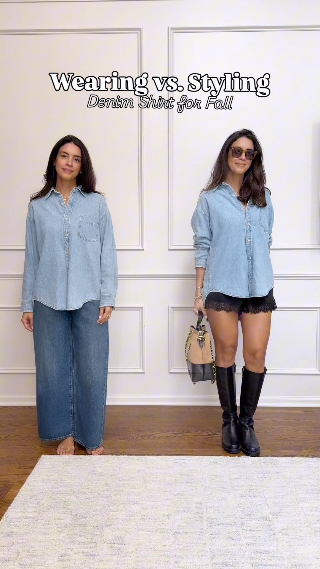 Wearing vs styling denim shirt for fall
Sizing
• denim shirt runs oversized - I’m wearing a size Small
• lace shorts : wearing a medium (I also linked similar options of different price points)
• white jeans: run TTS I’m wearing a size 27 with regular length 
• white pants with elastic waist: wearing a size small
• black wide leg: TTS, I’m wearing a 27 with regular length 
• boots are TTS. (Love these boots for fall!! - they’re waterproof!)
• loafers and flats are TTS

#LTKootd #LTKSeasonal #LTKOver40