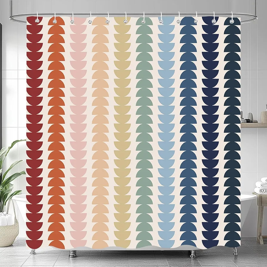 Modern Geometric Shower Curtain, Vintage Rainbow Mid-Century Abstract Art Design Bath Curtains fo... | Amazon (US)