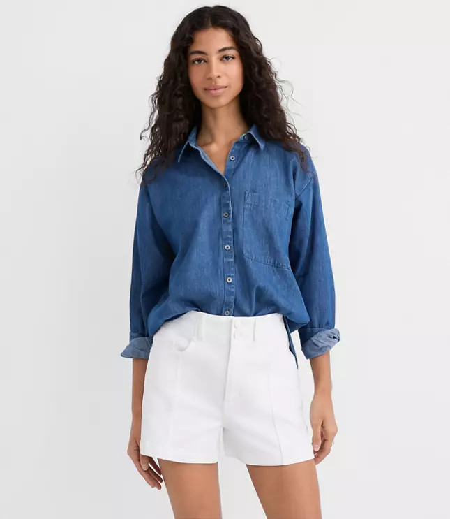 Petite Chambray Everyday Oversized Pocket Shirt | LOFT