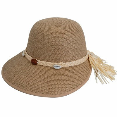 Magid Seashell Beaded Straw Frayed Brim Garden Hat Toast | Target