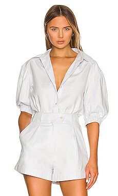 Something Navy Puff Sleeve Button Up in Blue from Revolve.com | Revolve Clothing (Global)