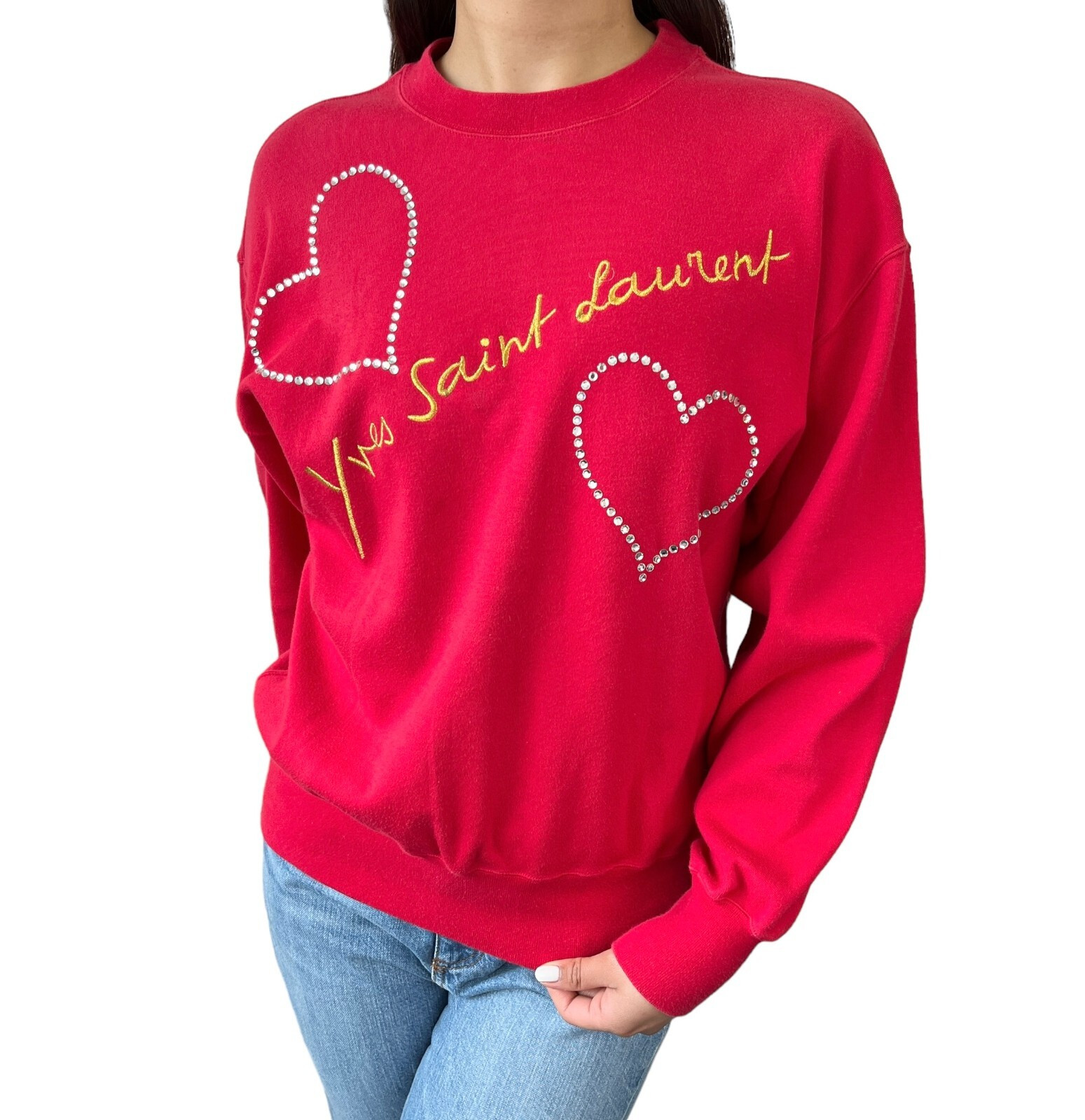 Yves Saint Laurent Vintage Logo Sweatshirt Top #M Rhinestone Red Cotton RankAB  | eBay | eBay US
