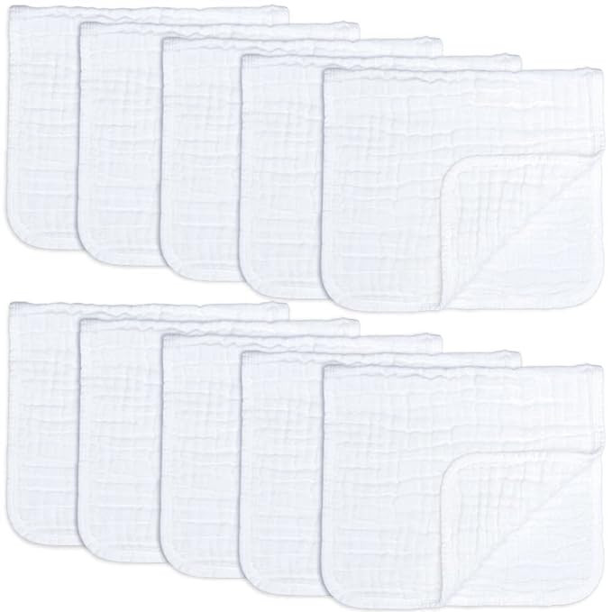 Muslin Burp Cloths 10 Pack Large 100% Cotton Hand Washcloths 6 Layers Extra Absorbent and Soft (W... | Amazon (US)