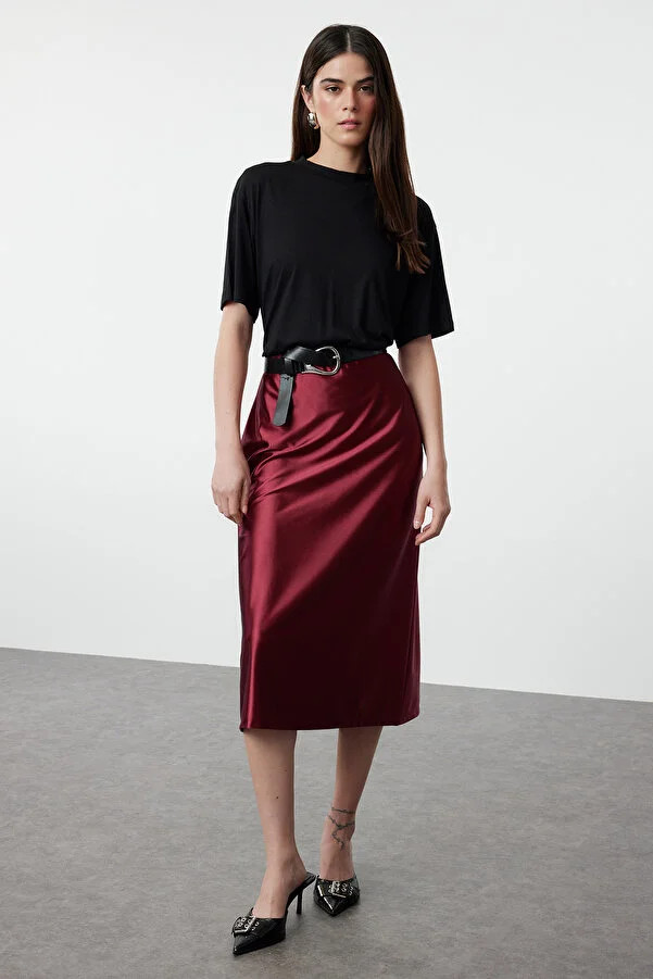 Trendyol Collection Weinroter Premium-Satin - A-Linien-Rock TWOAW24ET00088 - Trendyol | Trendyol DE