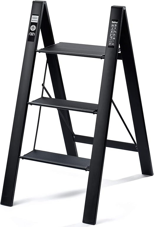 Delxo 2 in 1 Lightweight Aluminum 3 Step Ladder Stylish Invisible Connection Design Step Ladder w... | Amazon (US)