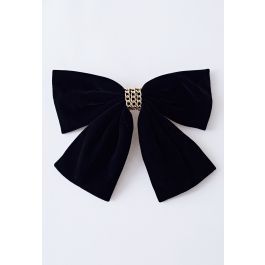 Velvet Bowknot Gold Chain Hair Clip in Black | Chicwish