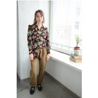 Vintage 60's Brown Floral Print Bohemian Belted Puff Sleeved Top | Etsy (US)