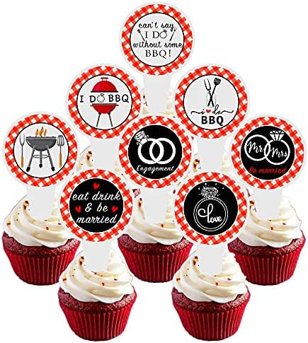 40Pcs I Do BBQ Cupcake Toppers, Wedding Cupcake Toppers, Diamond Ring Love Cupcake Topper for Sum... | Amazon (US)